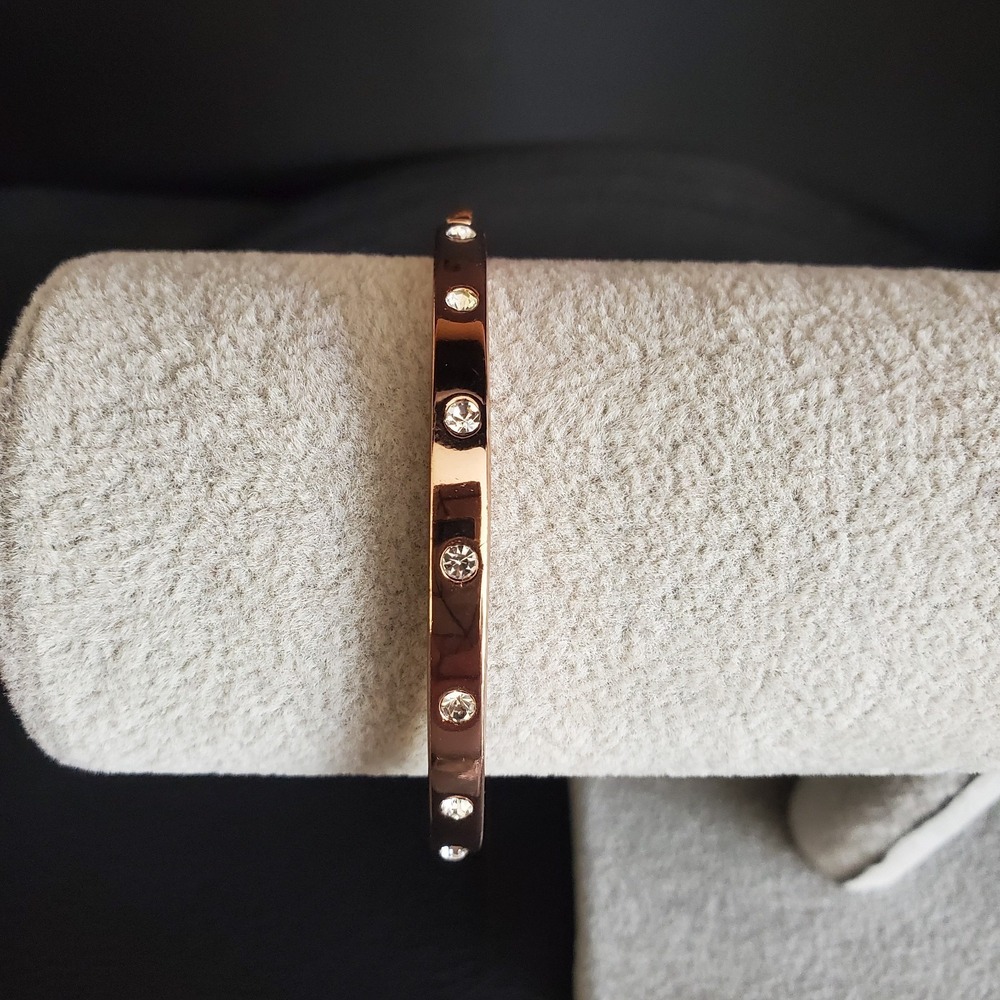 Kate Spade Set In Stone Hinged Bangle Rose Gold Plate with Clear Crystals Signed - Picture 6 of 9